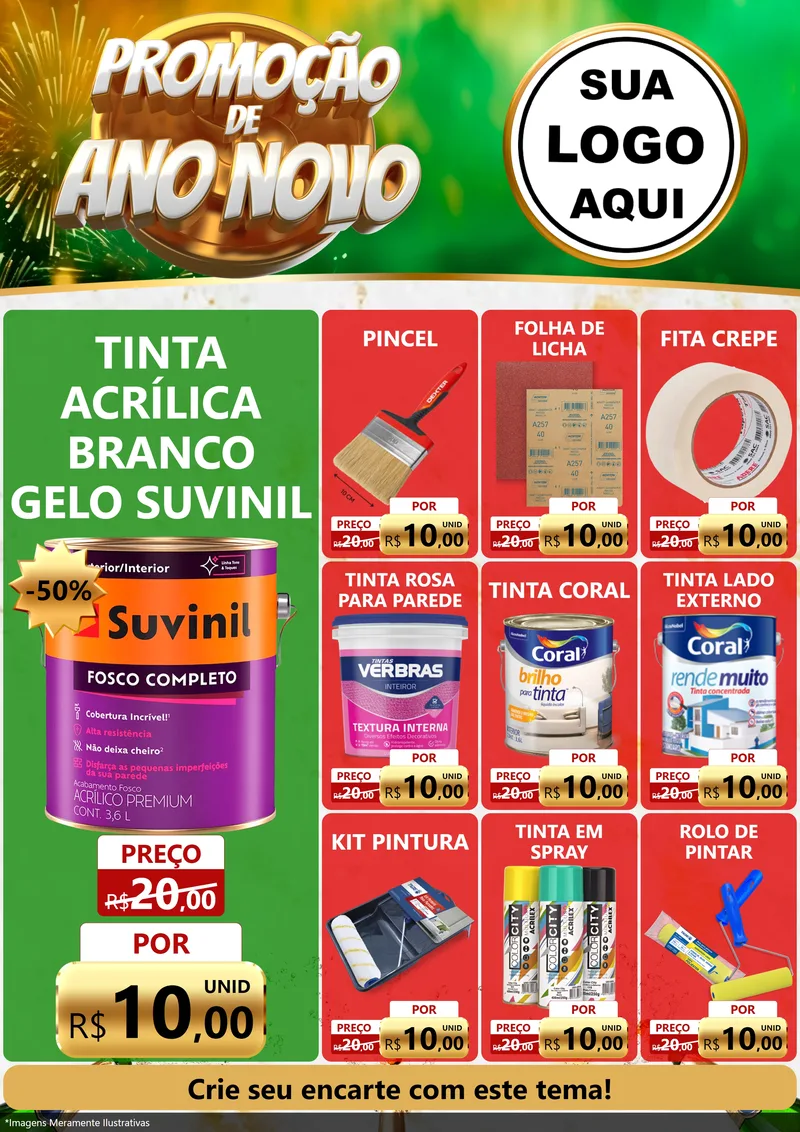 Modelo de Encarte para Encarte A4 Vertical com o tema Promoção de Ano Novo para Tintas e Ferramentas