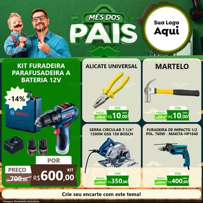 Modelo de Rede Social para Feed Facebook com o tema Mês dos Pais para Maquinas e Ferramentas