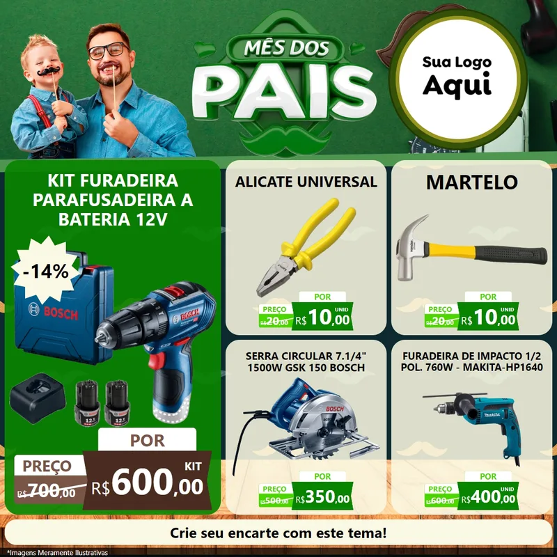 Modelo de Rede Social para Feed Facebook com o tema Mês dos Pais para Maquinas e Ferramentas