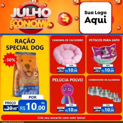 Modelo de Rede Social para Feed Facebook com o tema Operação Julho Com Mais Economia para Pet Shop