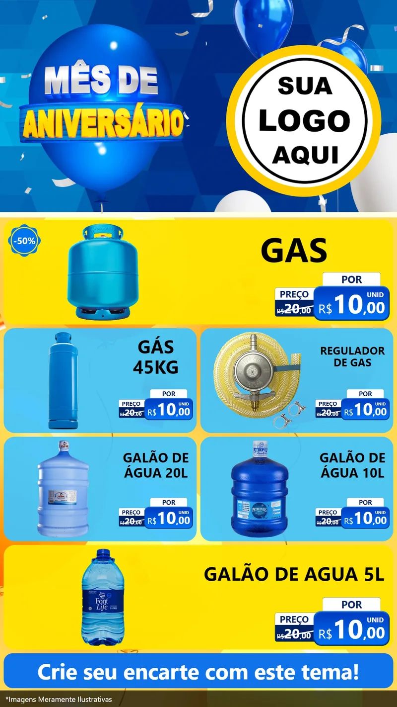 Modelo de TV para TV Vertical com o tema Mês de Aniversário para Água e gás