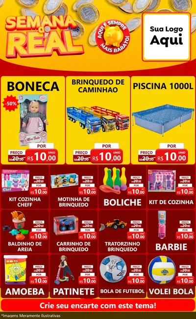 Modelo de Encarte para Encarte Grande com o tema Semana do Real para Brinquedos