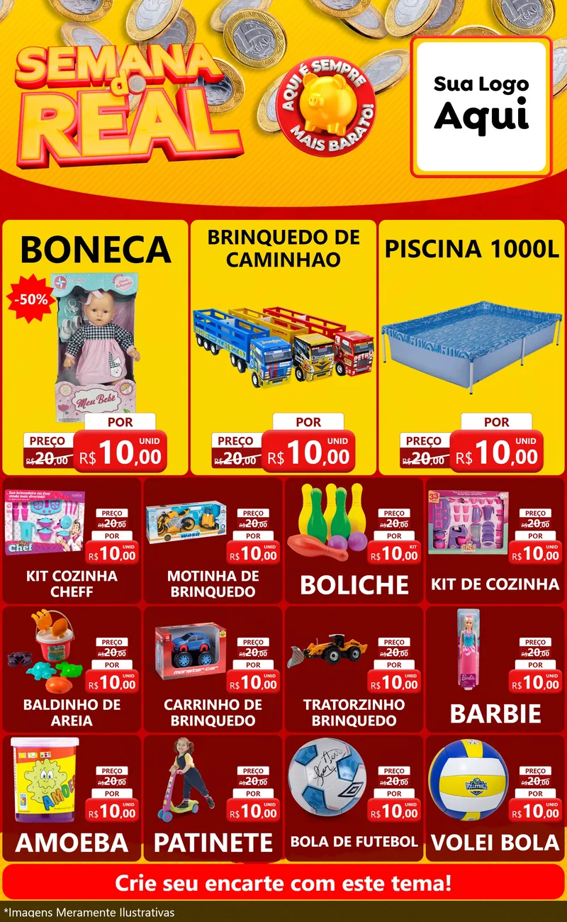 Modelo de Encarte para Encarte Grande com o tema Semana do Real para Brinquedos