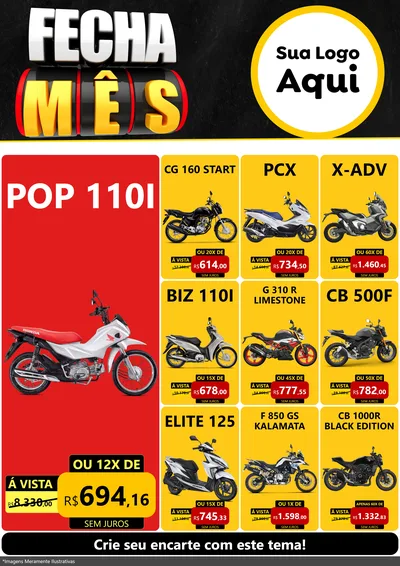 Modelo de Encarte para Encarte A4 Vertical com o tema Fecha Mês para Concessionaria de Motos