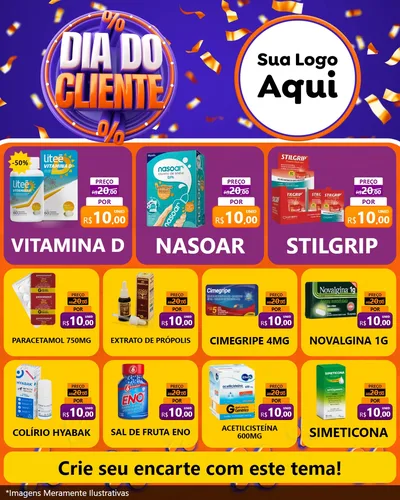 Modelo de Rede Social para Feed Instagram com o tema Dia do Cliente para Farmácia