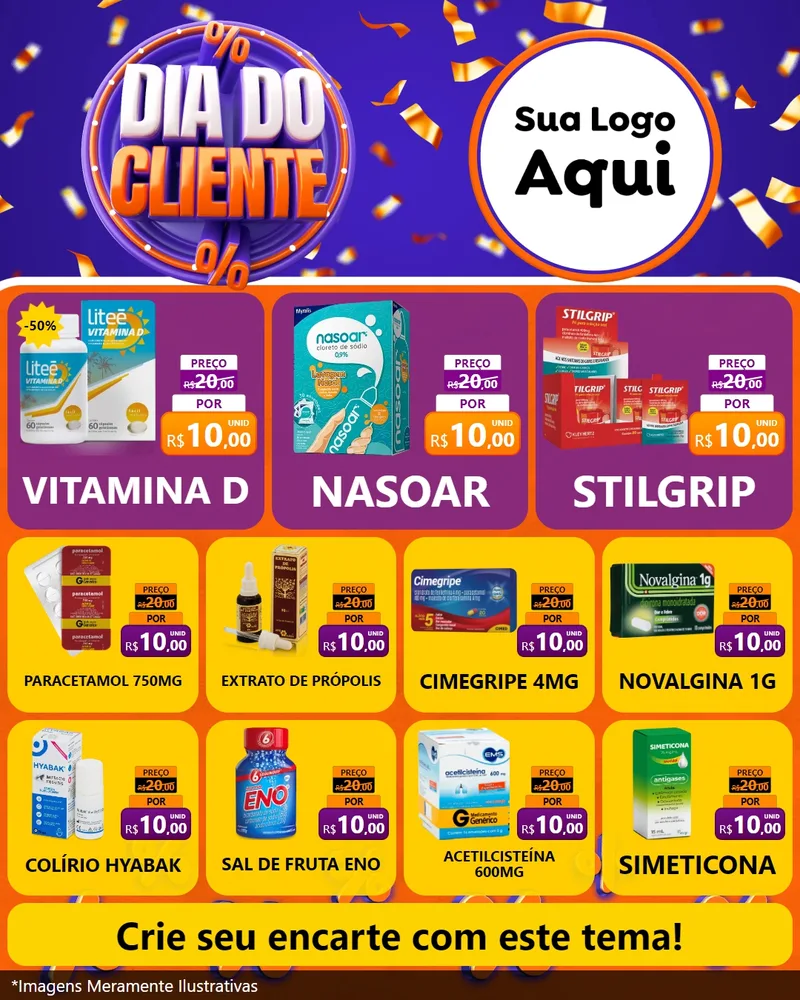 Modelo de Rede Social para Feed Instagram com o tema Dia do Cliente para Farmácia