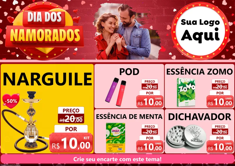 Modelo de Encarte para Encarte A4 Horizontal com o tema Dia Dos Namorados para Tabacaria