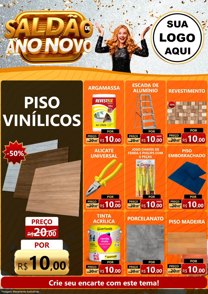 Modelo de Encarte para Encarte A4 Vertical com o tema Saldão de Ano Novo para Material para Construção