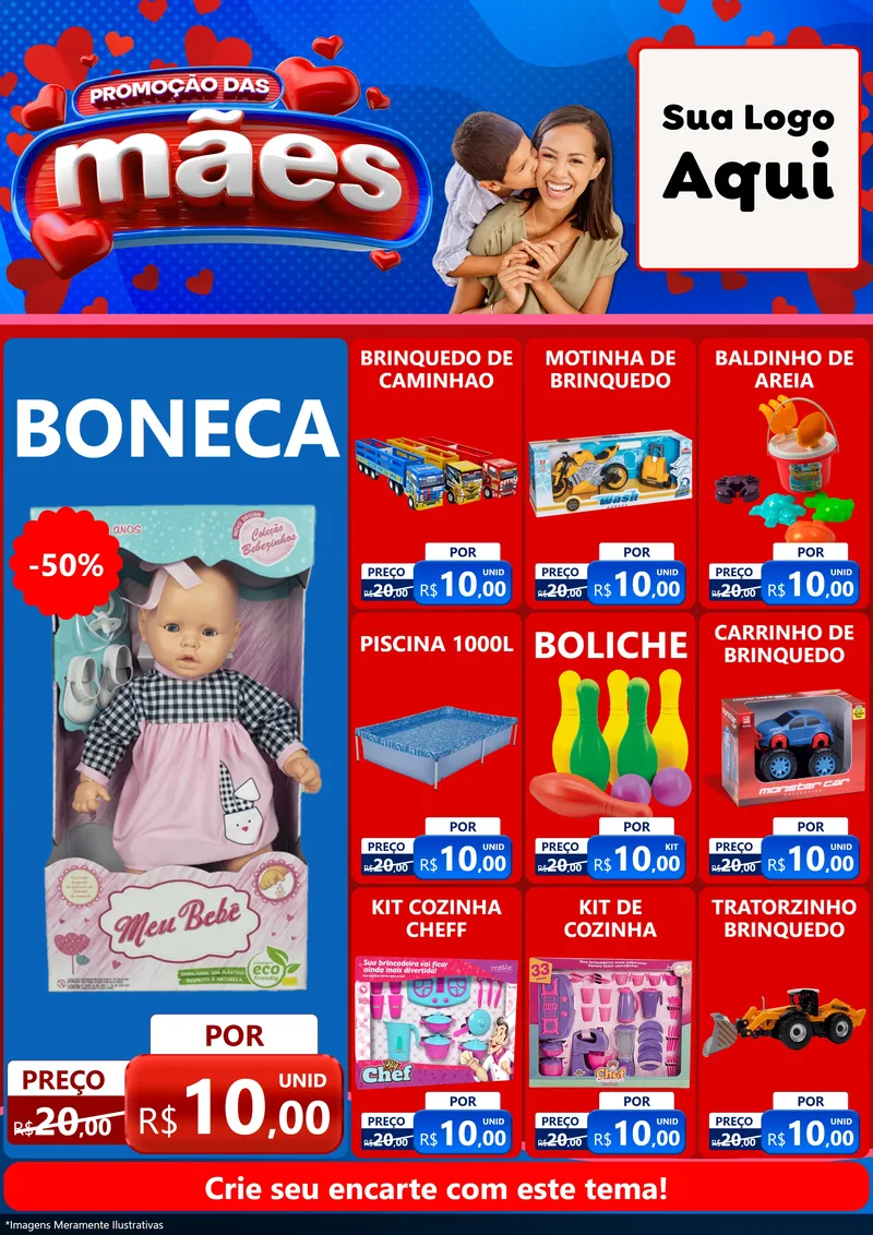 Modelo de Encarte para Encarte A4 Vertical com o tema Promoção das Mães para Brinquedos