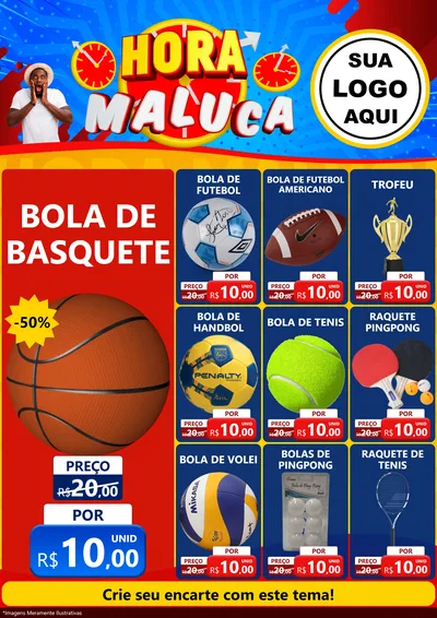 Modelo de Encarte para Encarte A4 Vertical com o tema Hora Maluca para Artigos Esportivos
