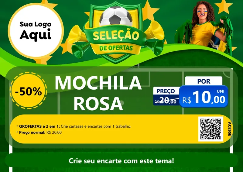 Modelo de Cartaz para Cartaz A4 Horizontal com o tema Seleção de Ofertas - Copa para Papelaria