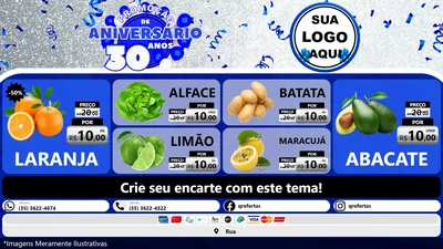 Modelo de TV para TV Horizontal com o tema Promoção de Aniversário - 30 Anos para Hortifrúti