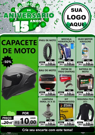 Modelo de Encarte para Encarte A4 Vertical com o tema Promoção de Aniversário - 15 Anos para Moto peças