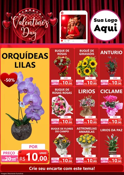 Modelo de Encarte para Encarte A4 Vertical com o tema Valentine's Day para Floricultura e jardim