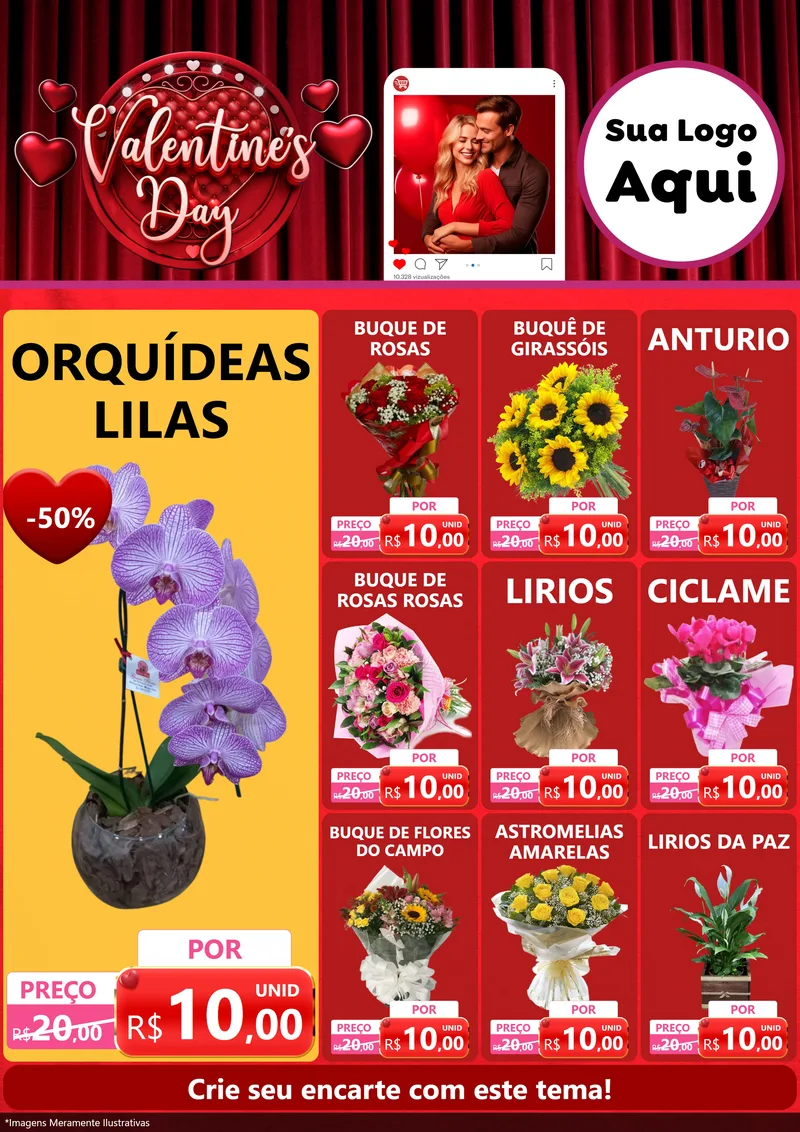 Modelo de Encarte para Encarte A4 Vertical com o tema Valentine's Day para Floricultura e jardim