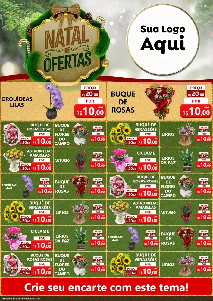Modelo de Encarte para Encarte A4 Vertical com o tema Ofertas de Natal para Floricultura e jardim