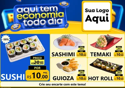 Modelo de Encarte para Encarte A4 Horizontal com o tema Aqui Tem Economia Todo Dia para Comida japonesa