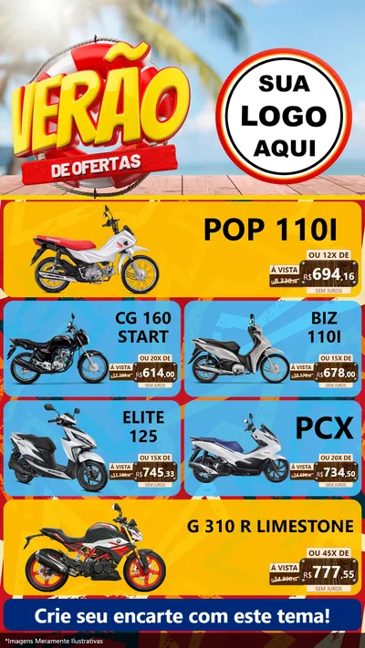 Modelo de TV para TV Vertical com o tema Verão de Ofertas para Concessionaria de Motos