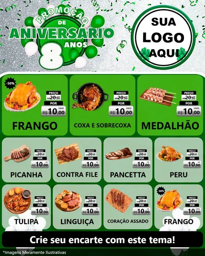 Modelo de Rede Social para Feed Instagram com o tema Promoção de Aniversário - 8 Anos para Assados
