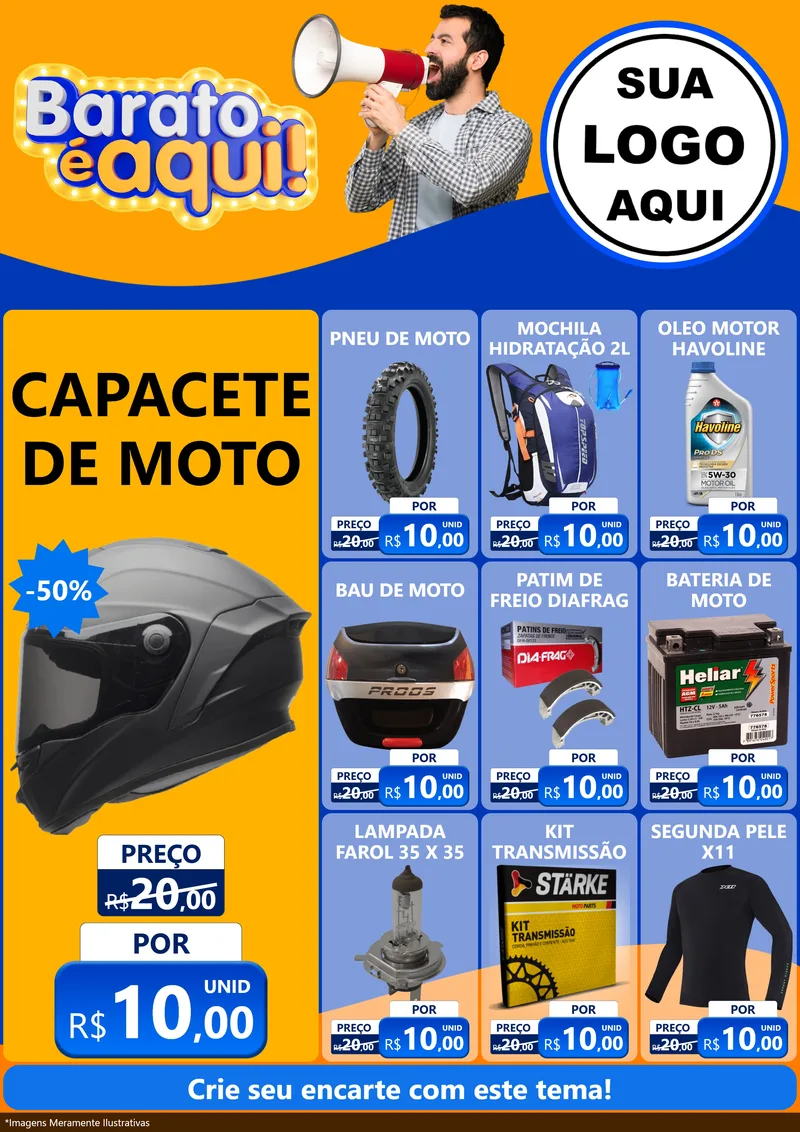 Modelo de Encarte para Encarte A4 Vertical com o tema Barato é aqui para Moto peças