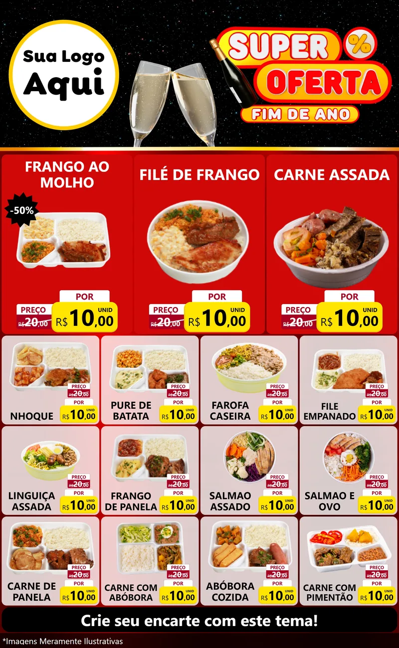 Modelo de Encarte para Encarte Grande com o tema Super Oferta Fim de Ano para Restaurante