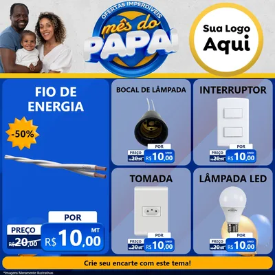 Modelo de Rede Social para Feed Facebook com o tema Ofertas Imperdíveis Mês Do Papai para Materiais Elétricos