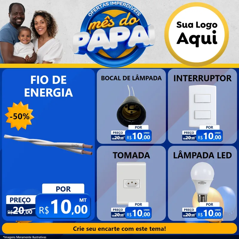 Modelo de Rede Social para Feed Facebook com o tema Ofertas Imperdíveis Mês Do Papai para Materiais Elétricos