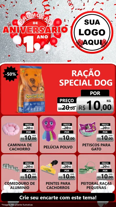 Modelo de Rede Social para Stories com o tema Promoção de Aniversário - 1 Ano para Pet Shop