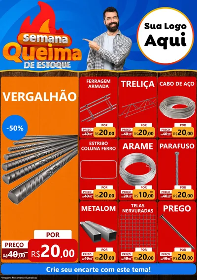 Modelo de Encarte para Encarte A4 Vertical com o tema Semana Queima de Estoque para Ferragens