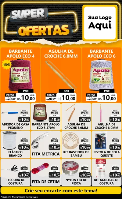 Modelo de Encarte para Encarte Grande com o tema Super Ofertas para Armarinho e Aviamentos