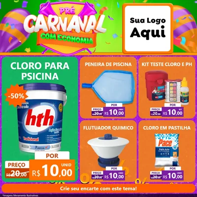 Modelo de Rede Social para Feed Facebook com o tema Pré-Carnaval Com Economia para Produtos para Piscina