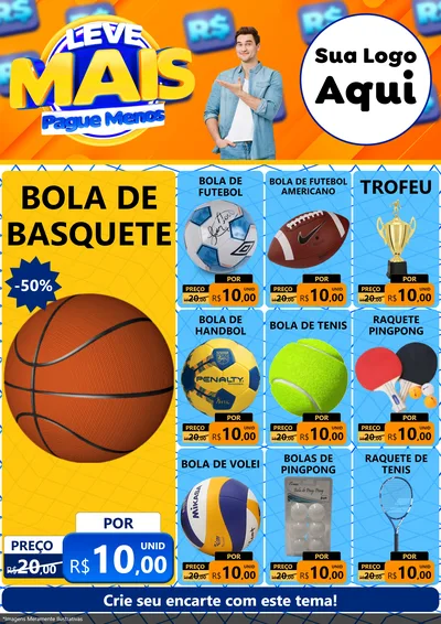 Modelo de Encarte para Encarte A4 Vertical com o tema Leve Mais, Pague Menos para Artigos Esportivos
