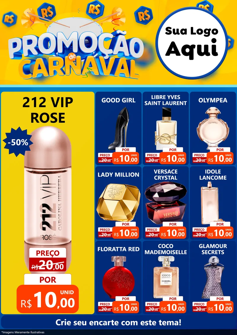 Modelo de Encarte para Encarte A4 Vertical com o tema Promoção de Carnaval para Perfumes