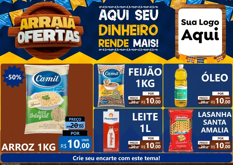 Modelo de Encarte para Encarte A4 Horizontal com o tema Arraiá de Ofertas - Junina para Supermercado