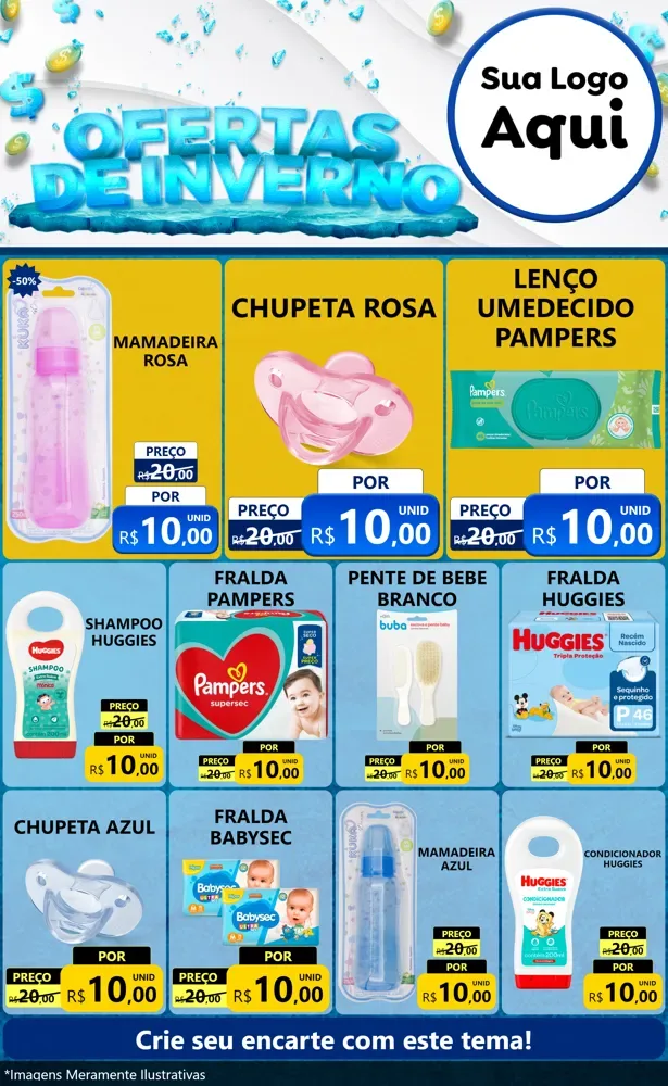 Modelo de Encarte para Encarte Grande com o tema Ofertas de Inverno para Bebês