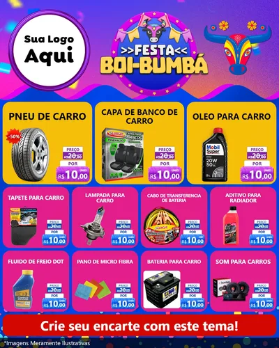 Modelo de Rede Social para Feed Instagram com o tema Festa Boi-Bumbá para Auto peças