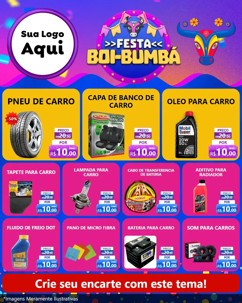 Modelo de Rede Social para Feed Instagram com o tema Festa Boi-Bumbá para Auto peças