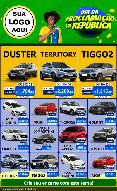 Modelo de Encarte para Encarte Grande com o tema Dia Da Proclamação Da República para Concessionaria de Carros