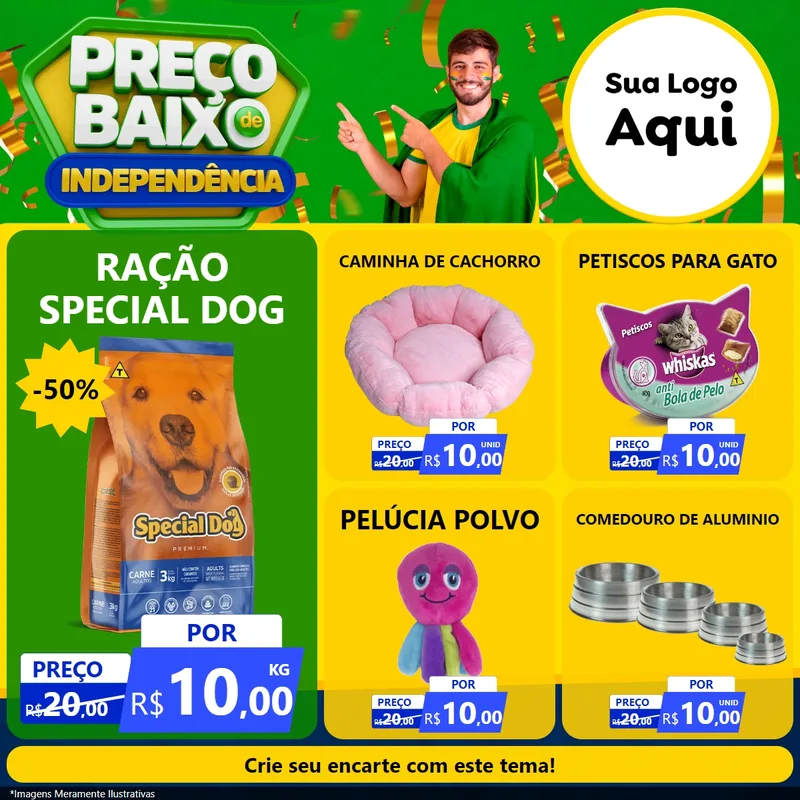 Modelo de Rede Social para Feed Facebook com o tema Preço Baixo de Independência para Pet Shop
