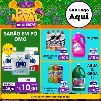 Modelo de Rede Social para Feed Facebook com o tema Carnaval de Ofertas para Produtos de Limpeza