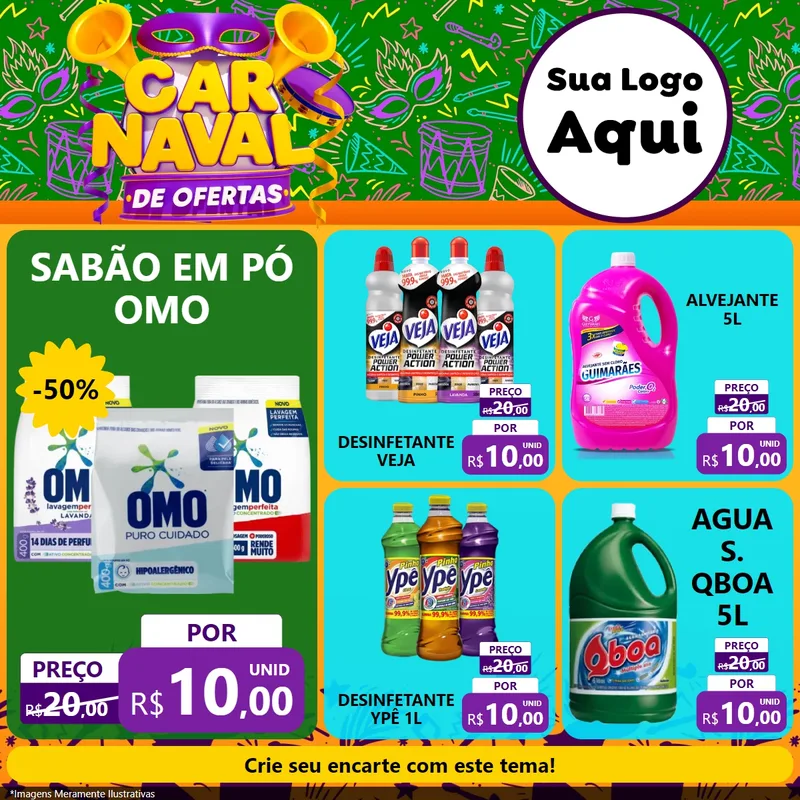 Modelo de Rede Social para Feed Facebook com o tema Carnaval de Ofertas para Produtos de Limpeza
