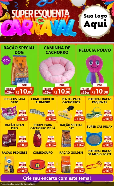 Modelo de Encarte para Encarte Grande com o tema Super Esquenta de Carnaval para Pet Shop