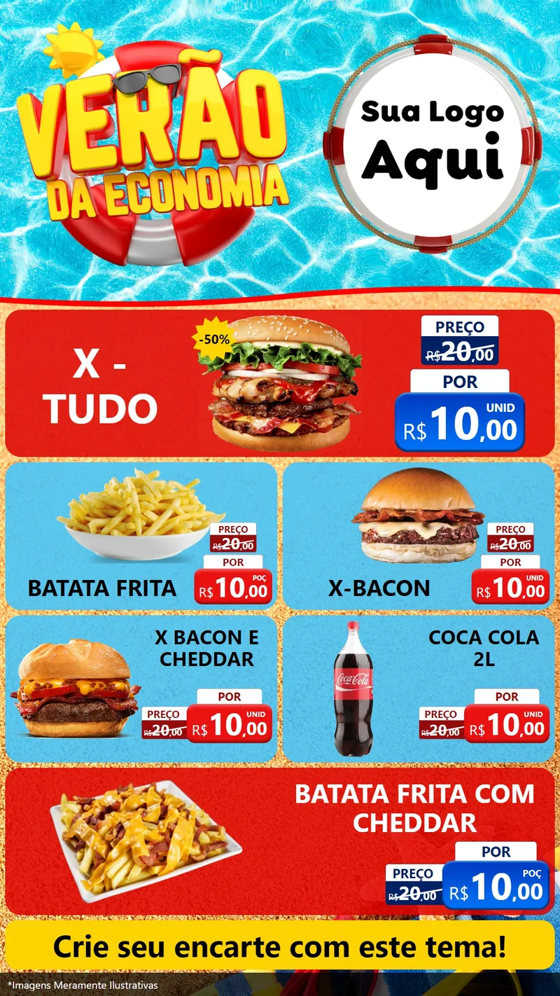 Modelo de TV para TV Vertical com o tema Verão da Economia para Hamburgueria