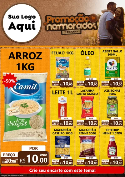 Modelo de Encarte para Encarte A4 Vertical com o tema Promoção Namorados para Supermercado