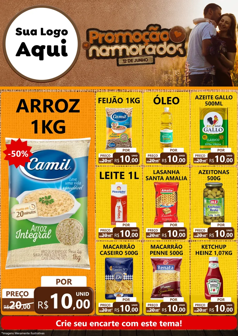 Modelo de Encarte para Encarte A4 Vertical com o tema Promoção Namorados para Supermercado