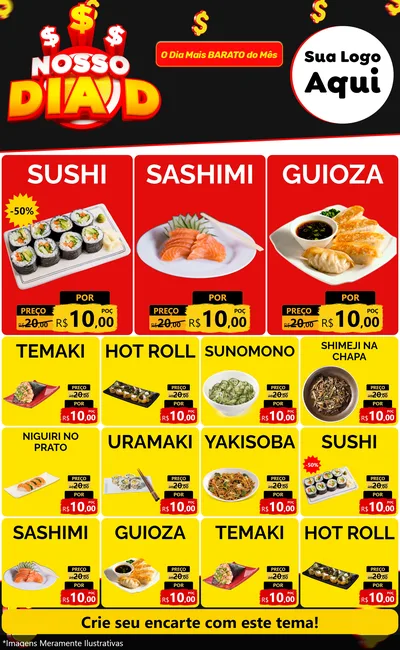Modelo de Encarte para Encarte Grande com o tema Nosso Dia D para Comida japonesa