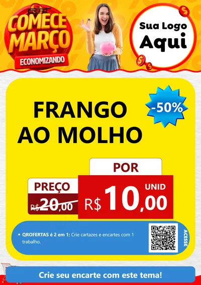 Modelo de Cartaz para Cartaz A4 Vertical com o tema Comece Março Economizando para Restaurante