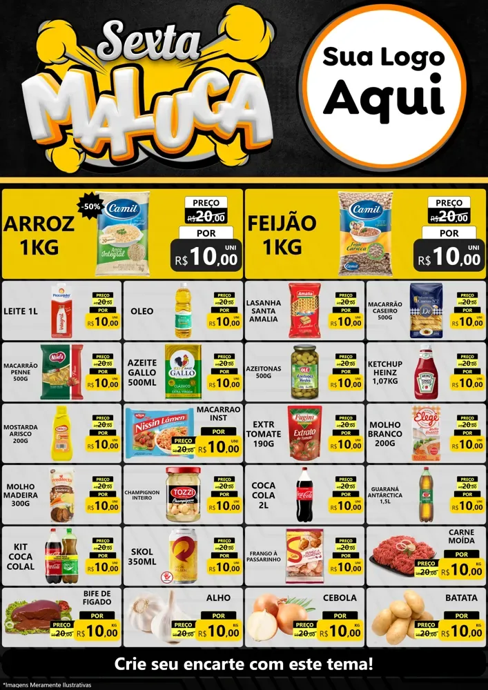 Modelo de Encarte para Encarte A4 Vertical com o tema Sexta Maluca para Supermercado