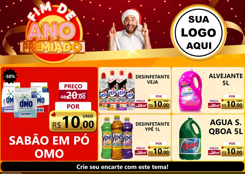 Modelo de Encarte para Encarte A4 Horizontal com o tema Fim de Ano Premiado para Produtos de Limpeza