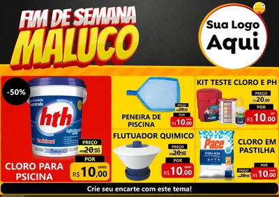 Modelo de Encarte para Encarte A4 Horizontal com o tema Final de Semana Maluco para Produtos para Piscina